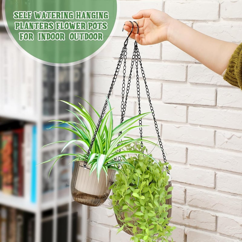 Maxcheck 4 Pcs Self Watering Hanging Planters Indoor Gift 6.5'' 4.5'' Hanging Flower Pots Baskets Outdoor Self Watering Plant with 3hooks Drainage Holes for Home(Gray) - Image 3